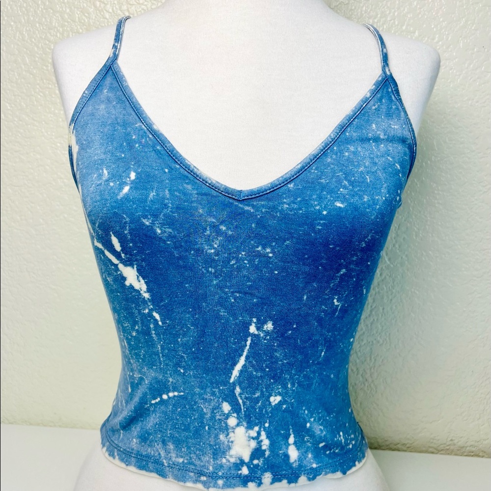 Brandy Melville Blue And White Tie Dye Crop Top